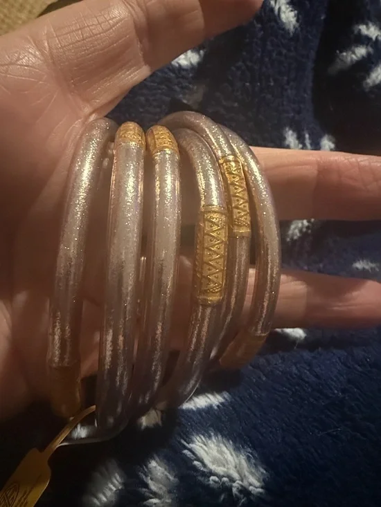 Buddhagirl  *Authenticate* Champagne Leather Bangle Set of Six-size M - Picture 3 of 6